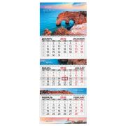 Календарь квартальный на 2026 г., 3 блока, 3 гребня, бегунок, мелованная бумага, BRAUBERG EXTRA, «Южный берег», 116817