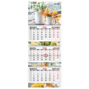 Календарь квартальный 2026 г., 3 блока, 3 гребня, бегунок, мелованная бумага, BRAUBERG EXTRA, «Весенние цветы», 116820