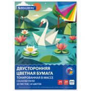 Цветная бумага А4 ТОНИРОВАННАЯ В МАССЕ, 20 листов, 20 цветов, склейка, 80 г/м2, BRAUBERG, 116340