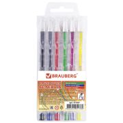 Ручки гелевые BRAUBERG «Jet», НАБОР 6 ЦВЕТОВ, узел 0,7 мм, линия письма 0,5 мм, 141037