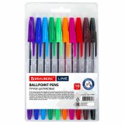 Ручки шариковые BRAUBERG, НАБОР 10 шт., АССОРТИ, «Line», корпус прозрачный, узел 1 мм, линия письма 0,5 мм, 141874