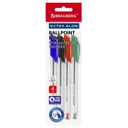 Ручки шариковые масляные BRAUBERG, НАБОР 4 шт., АССОРТИ, «Extra Glide», узел 1 мм, линия письма 0,5 мм, 142138