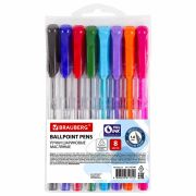 Ручки шариковые масляные BRAUBERG, НАБОР 8 шт., АССОРТИ, «Extra Glide», узел 1 мм, линия письма 0,5 мм, 142140