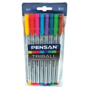 Ручки шариковые масляные PENSAN «Triball Colored», НАБОР 8 шт., АССОРТИ, узел 1 мм, линия письма 0,5 мм, 1003/PVC8