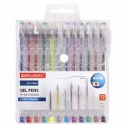 Ручки гелевые БЛЕСТКИ BRAUBERG «EXTRA», НАБОР 12 ЦВЕТОВ, узел 0,7 мм, линия 0,5 мм, 143909