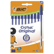 Ручки шариковые BIC «Cristal Original», НАБОР 10 шт., СИНИЕ, узел 1 мм, линия письма 0,32 мм, пакет, 830863