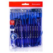 Ручки шариковые BRAUBERG X-30 CLASSIC, КОМПЛЕКТ 12 ШТ., СИНИЕ, пишущий узел 1 мм, линия письма 0,5 мм, 144332