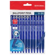 Ручки шариковые автоматические BRAUBERG A-30 «WRITING 3.0», КОМПЛЕКТ 12 ШТ, СИНИЕ, пишущий узел 0,5 мм, линия письма 0,25 мм, 144340