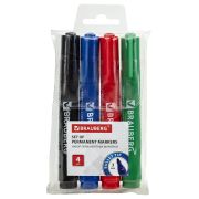 Маркеры перманентные BRAUBERG «Classic», НАБОР 4 ЦВЕТА, круглый наконечник, 3 мм, 150299