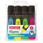 Набор текстовыделителей BRAUBERG 4 шт., АССОРТИ, «EXTRA», прорезиненный корпус, линия 1-5 мм, 151746