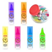 Текстовыделитель мини с принтами BRAUBERG «NEON», АССОРТИ В ПЛАСТИКОВОЙ БАНКЕ, 1-5 мм, 152535