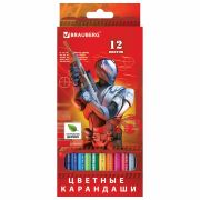 Карандаши цветные BRAUBERG «Star Patrol», 12 цветов, шестигранные, грифель 3 мм, натуральное дерево, 180532
