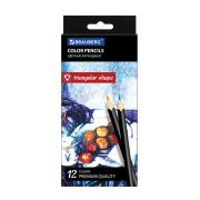 Карандаши цветные BRAUBERG «Artist line», 12 цветов, черный корпус, шестигранные, грифель 3 мм, натуральное дерево, 180596