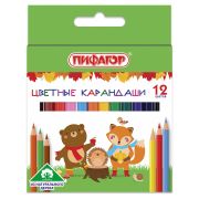 Карандаши цветные ПИФАГОР «МАЛЫШИ-КАРАНДАШИ», 12 цветов, укороченные, шестигранные, натуральное дерево, 181344