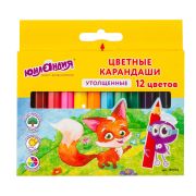 Карандаши цветные утолщенные ЮНЛАНДИЯ «МАЛЫШИ-КАРАНДАШИ», 12 цветов, укороченные, шестигранные, грифель 5 мм, натуральное дерево, 181376