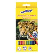 Карандаши цветные ЮНЛАНДИЯ «МИР ЖИВОТНЫХ», 12 цветов, шестигранные, грифель 3 мм, натуральное дерево, 181383