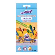 Карандаши цветные ЮНЛАНДИЯ «ЮНЛАНДИК БЫСТРЕЕ ВСЕХ», 12 цветов, трехгранные, грифель 3 мм, натуральное дерево, 181388