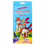 Карандаши цветные стираемые с ластиком ЮНЛАНДИЯ «ЮНЫЙ ВОЛШЕБНИК», 12 цветов, шестигранные, грифель 3 мм, натуральное дерево, 181578