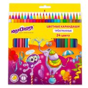 Карандаши цветные ЮНЛАНДИЯ «КАРНАВАЛ», 24 цвета, трехгранные, грифель 3 мм, 181686