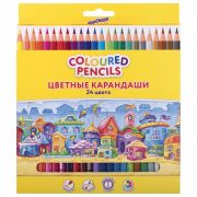 Карандаши цветные ЮНЛАНДИЯ «ДОМИКИ», 24 цвета, шестигранные, грифель 3 мм, 181838