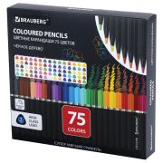 Карандаши цветные чёрное дерево BRAUBERG BLACK WOOD, 75 цветов, мягкий грифель 3 мм, 182044