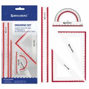 Набор чертежный большой BRAUBERG «Crystal» (линейка 30 см, 2 угольника, транспортир), выделенная шкала, 210297