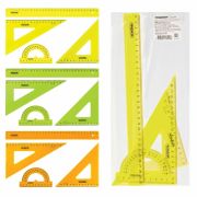 Набор чертежный большой ПИФАГОР (линейка 30 см, 2 треугольника, транспортир), прозрачный, неоновый, пакет, 210629