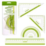 Набор чертежный ЮНЛАНДИЯ «ГЕОМЕТРИЯ» (линейка 18 см, 2 треугольника, транспортир), зеленая шкала, 210740