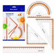 Набор чертежный средний BRAUBERG «FRESH ZONE» (линейка 20 см, 2 треугольника, транспортир), оранжевая шкала, 210763