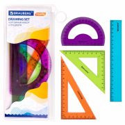 Набор чертежный средний BRAUBERG «FRUITY» (линейка 20 см, 2 треугольника, транспортир), ассорти, пенал, 210771