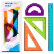 Набор чертежный большой BRAUBERG «FRUITY» (линейка 30 см, 2 треугольника, транспортир), ассорти, пенал, 210772