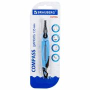Циркуль с защитным колпачком BRAUBERG «ULTRA», 135 мм, аквамариновый, блистер, 210818