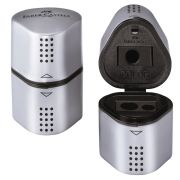 Точилка FABER-CASTELL «Trio Grip 2001», 3 отверстия, 2 контейнера, пластиковая, серебристая, 183800