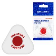Ластик BRAUBERG «Universal», 45х45х10 мм, белый, треугольный, красный пластиковый держатель, 222473