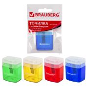 Точилка BRAUBERG «OfficeBox», с контейнером и крышкой, прямоугольная, в упаковке с подвесом, ассорти, 222494