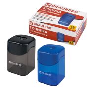 Точилка BRAUBERG «Win», 2 отверстия для чернографитных карандашей (в том числе утолщенных), с большим контейнером, с крышкой, ассорти,222495