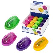 Точилка BRAUBERG «Shuttle», с контейнером, эллиптическая, ассорти, в картонном дисплее, 222505