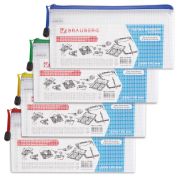 Папка-конверт на молнии МАЛЫЙ ФОРМАТ (255х130 мм), молния ассорти, сетка, прозрачная, 0,2 мм, BRAUBERG «Segment», 223888