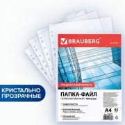 Папки-файлы перфорированные, А4, BRAUBERG «STANDARD», комплект 100 шт., гладкие, 45 мкм, 226831