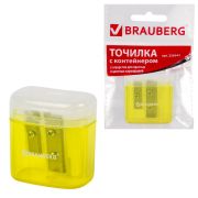 Точилка BRAUBERG «Chief», 2 отверстия для чернографитных и цветных карандашей, с контейнером, с крышкой, ассорти, 226942