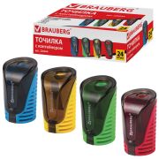 Точилка BRAUBERG «Cell» с контейнером, пластиковая, овальная, цвет корпуса ассорти, 226944