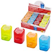 Точилка BRAUBERG «Peak», 2 отверстия для чернографитных карандашей (в том числе утолщенных), с контейнером, пластиковая, ассорти, 226945