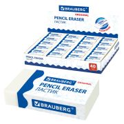 Ластик BRAUBERG «Original», 38х20х10 мм, белый, прямоугольный, картонный держатель, 228073