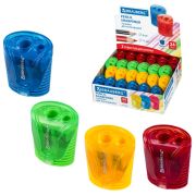 Точилка BRAUBERG «Cell Dual», 2 отверстия для чернографитных карандашей (в том числе утолщенных), с контейнером, корпус ассорти, 228435