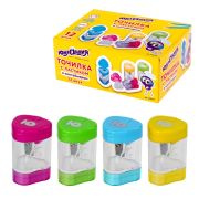 Точилка ЮНЛАНДИЯ «Трио +», со стирательной резинкой, с контейнером, пластиковая, ассорти, 228439