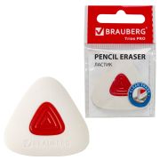 Ластик BRAUBERG «Trios PRO», 36х36х9 мм, белый, треугольный, красный пластиковый держатель, 229559