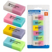 Набор ластиков BRAUBERG «Pastel Mix», 6 шт., цвета ассорти, 44х21х10 мм, экологичный ПВХ, 229597