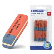 Ластики BRAUBERG «Ultra» 6 шт., размер ластика 41х14х8 мм, красно-синие, натуральный каучук, 229599.