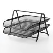 Лоток горизонтальный металлический для бумаг, 2 секции, BRAUBERG «Germanium», А4 (355х205х295 мм), черный, 231950