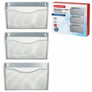 Лотки для бумаг настенные 3 штуки формат А4 BRAUBERG «Germanium», серебристый, 231975